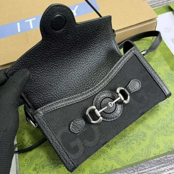 Gucci 699296 Gucci Horsebit 1955 Jumbo GG Mini Taška Černá velké G