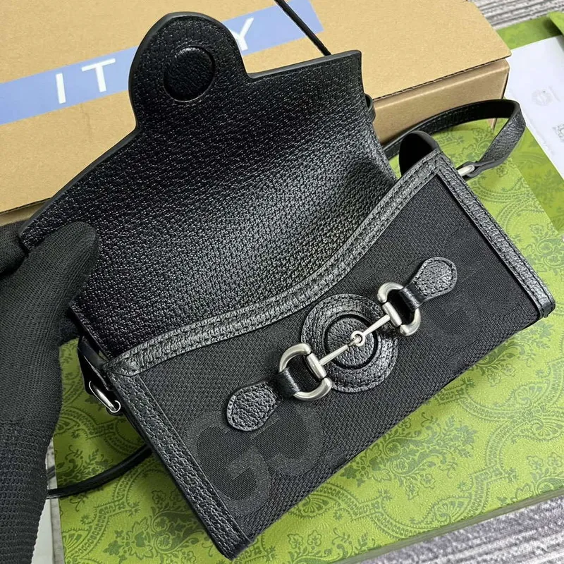 Gucci 699296 Gucci Horsebit 1955 Jumbo GG Mini Taška Černá velké G