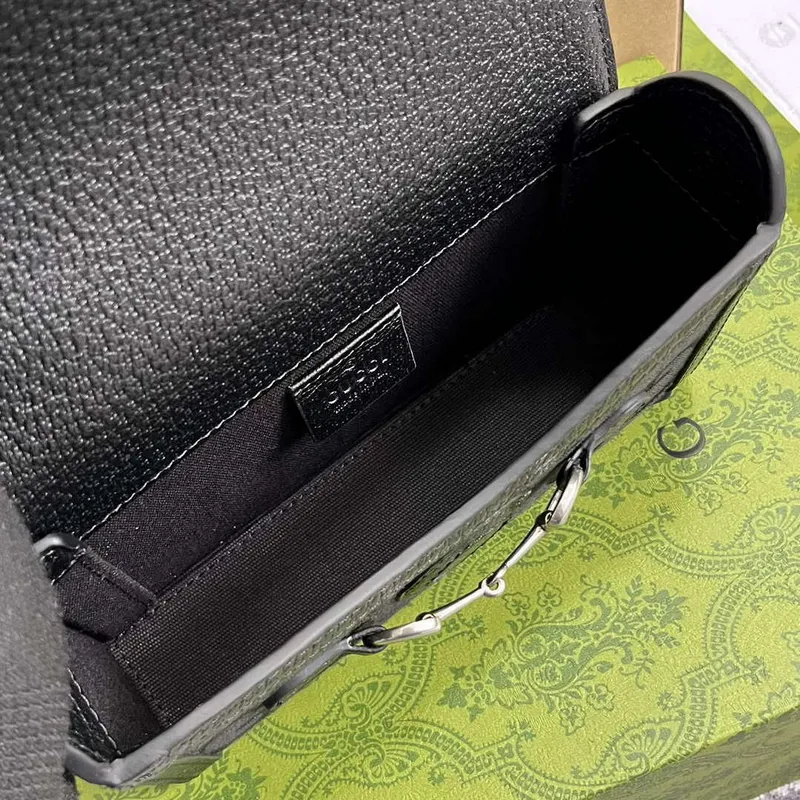 Gucci 699296 Gucci Horsebit 1955 Jumbo GG Mini Taška Černá velké G