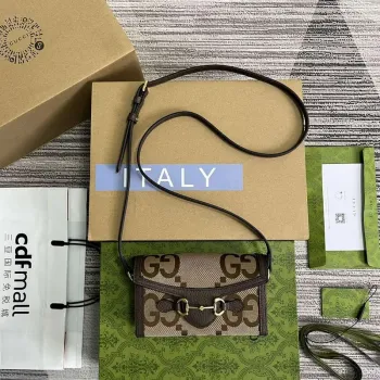 Gucci 699296 Gucci Horsebit 1955 Jumbo GG Mini Taška Hnědá velké G