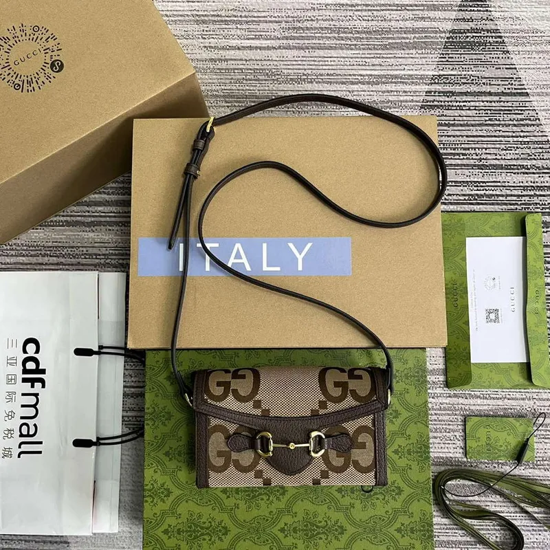Gucci 699296 Gucci Horsebit 1955 Jumbo GG Mini Taška Hnědá velké G