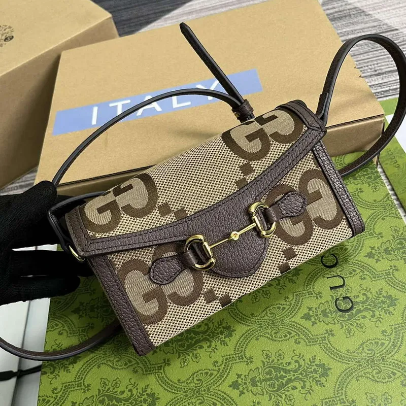Gucci 699296 Gucci Horsebit 1955 Jumbo GG Mini Taška Hnědá velké G