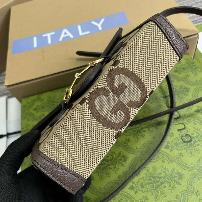 Gucci 699296 Gucci Horsebit 1955 Jumbo GG Mini Taška Hnědá velké G