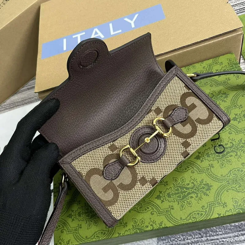 Gucci 699296 Gucci Horsebit 1955 Jumbo GG Mini Taška Hnědá velké G