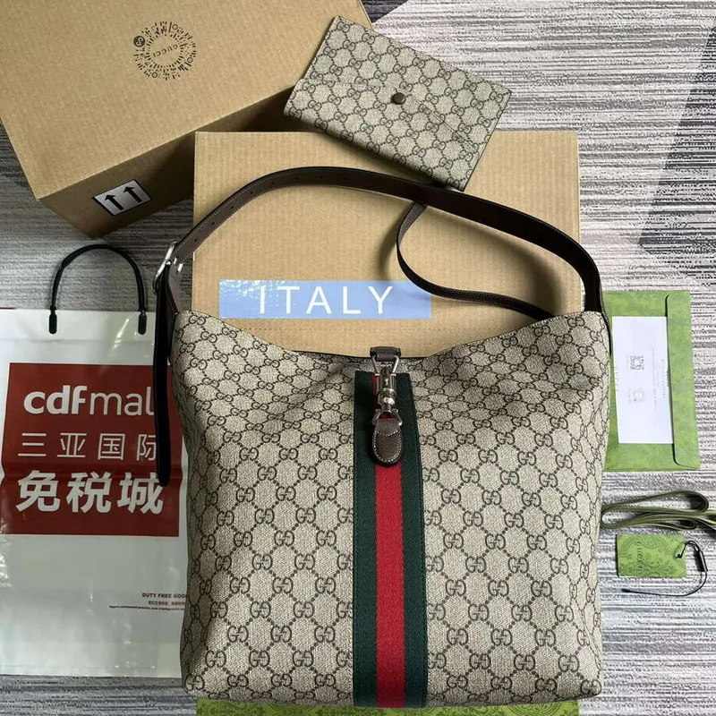 Gucci 763103 Jackie 1961 Malá ramenní taška béžová a ebenová