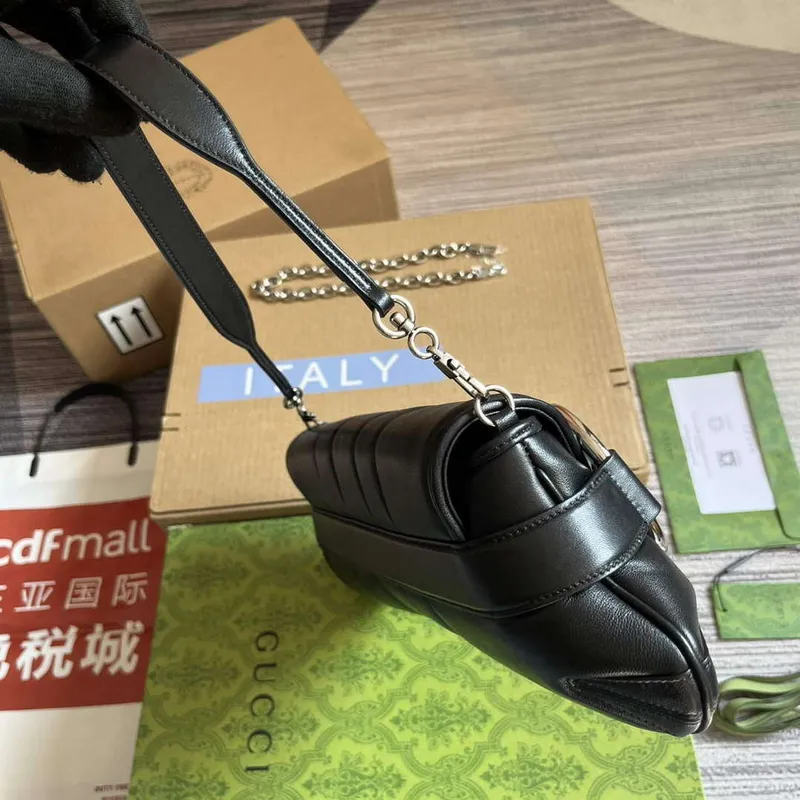 Gucci 764255 Gucci Horsebit Chain Střední Kabelka přes Rameno Černá