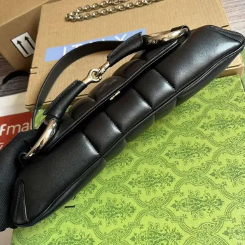 Gucci 764255 Gucci Horsebit Chain Střední Kabelka přes Rameno Černá