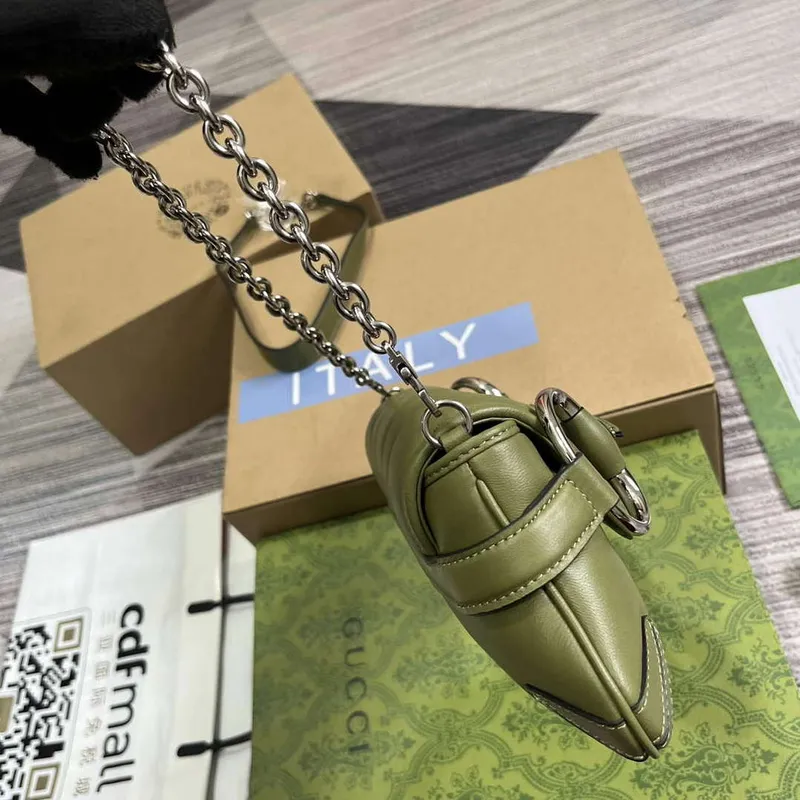 Gucci 764339 Gucci Horsebit Chain Malá Kabelka přes Rameno Zelená