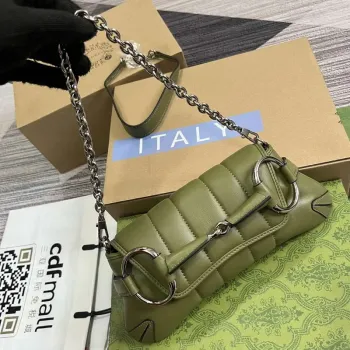 Gucci 764339 Gucci Horsebit Chain Malá Kabelka přes Rameno Zelená