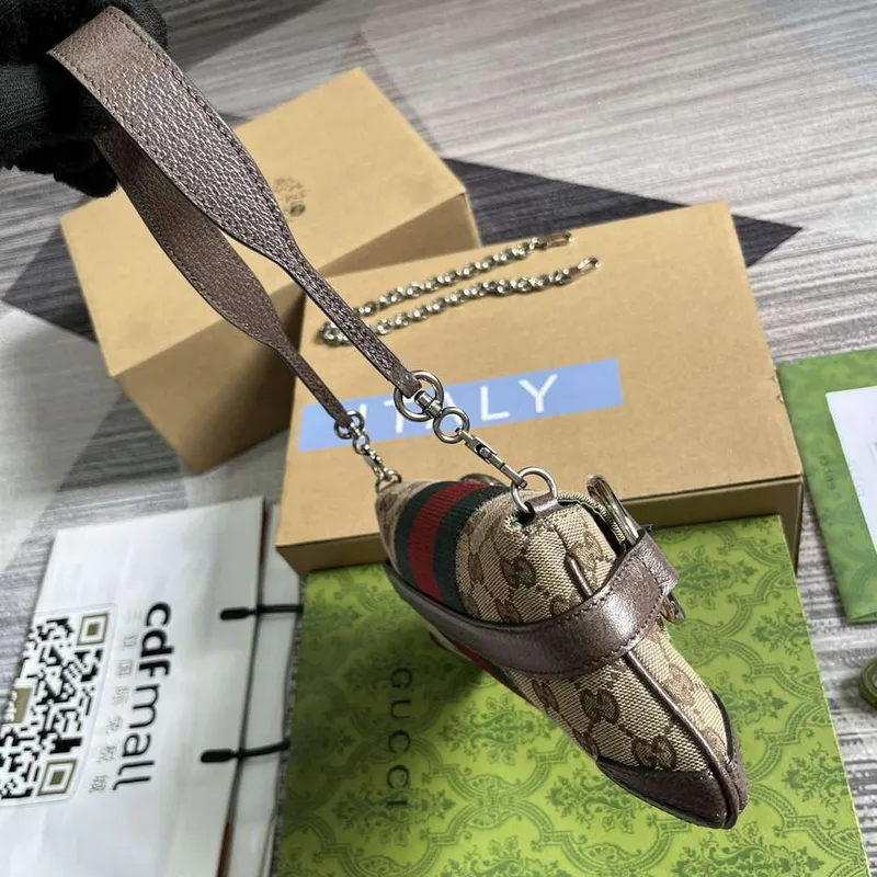 Gucci 764339 Gucci Horsebit Chain Malá Kabelka přes Rameno Hnědá