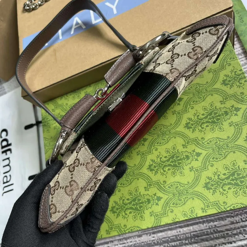 Gucci 764339 Gucci Horsebit Chain Malá Kabelka přes Rameno Hnědá