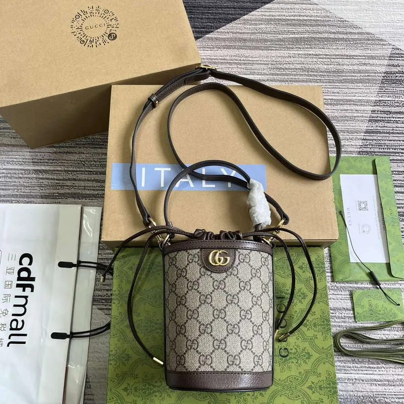 Gucci 760199 Ophidia Mini Bucket Bag Hnědá