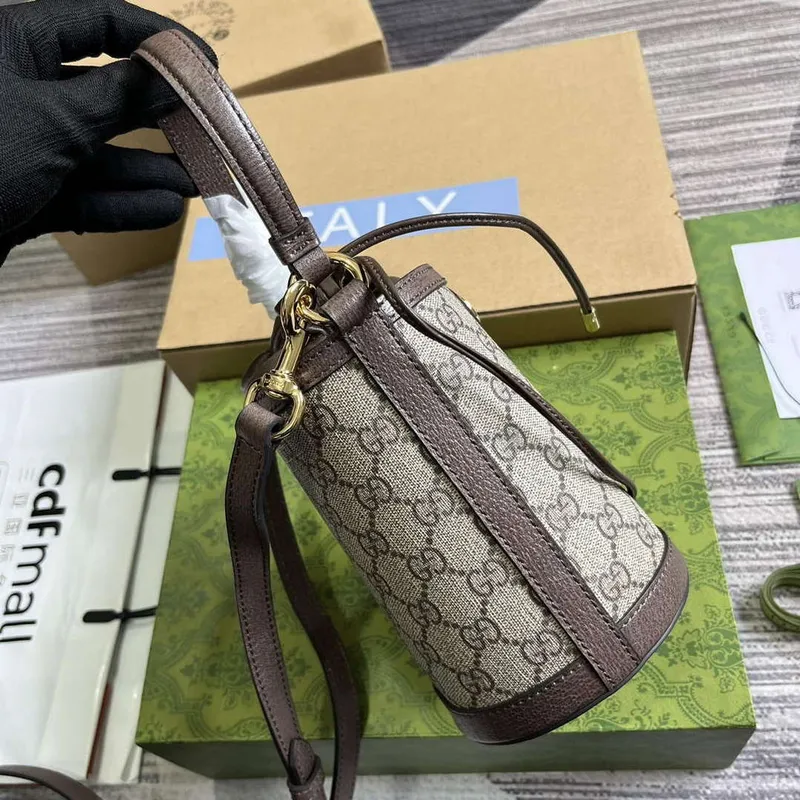 Gucci 760199 Ophidia Mini Bucket Bag Hnědá