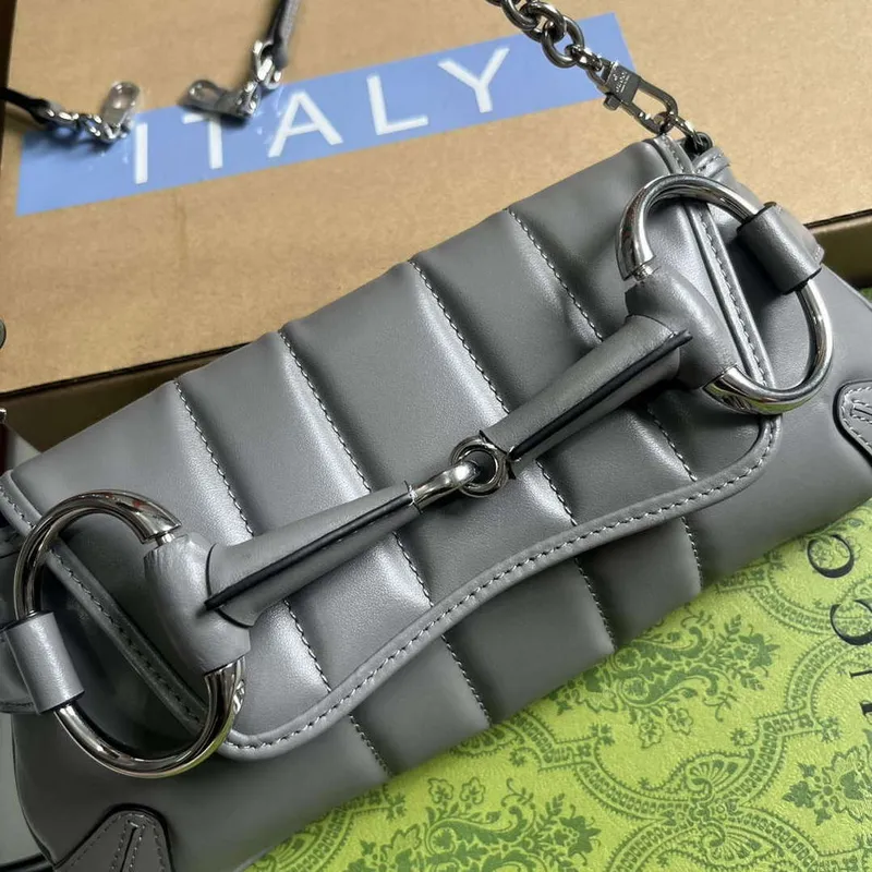 Gucci 764339 Gucci Horsebit Chain Malá Kabelka přes Rameno Šedá