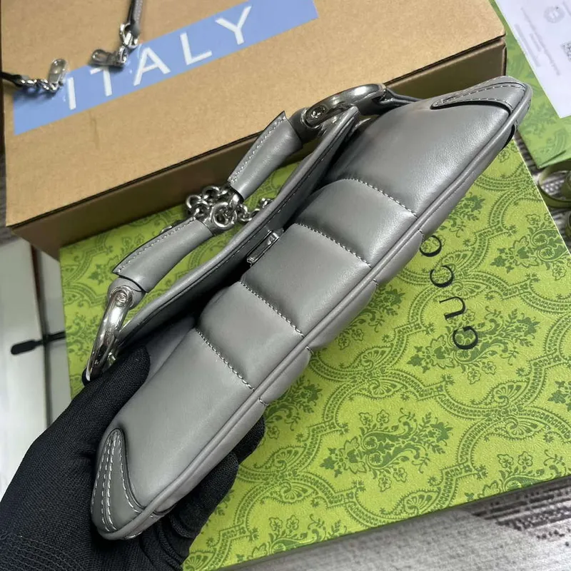 Gucci 764339 Gucci Horsebit Chain Malá Kabelka přes Rameno Šedá