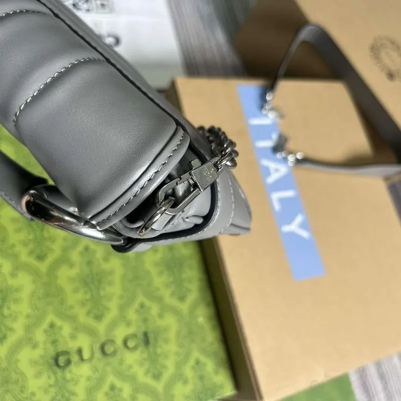 Gucci 764339 Gucci Horsebit Chain Malá Kabelka přes Rameno Šedá