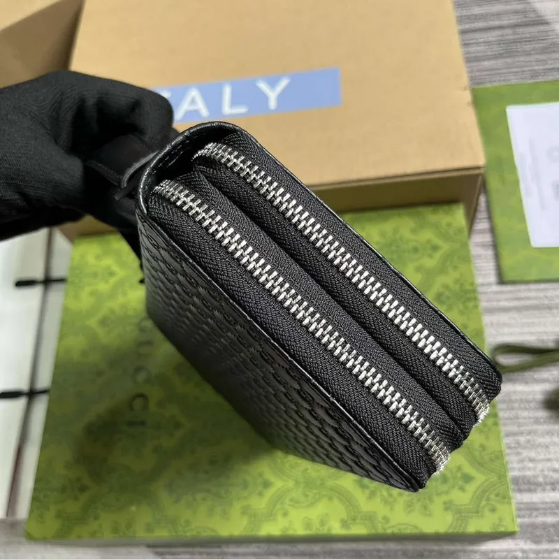 Gucci 449246 Gucci Sima kožený zip kolem pouzdra černá