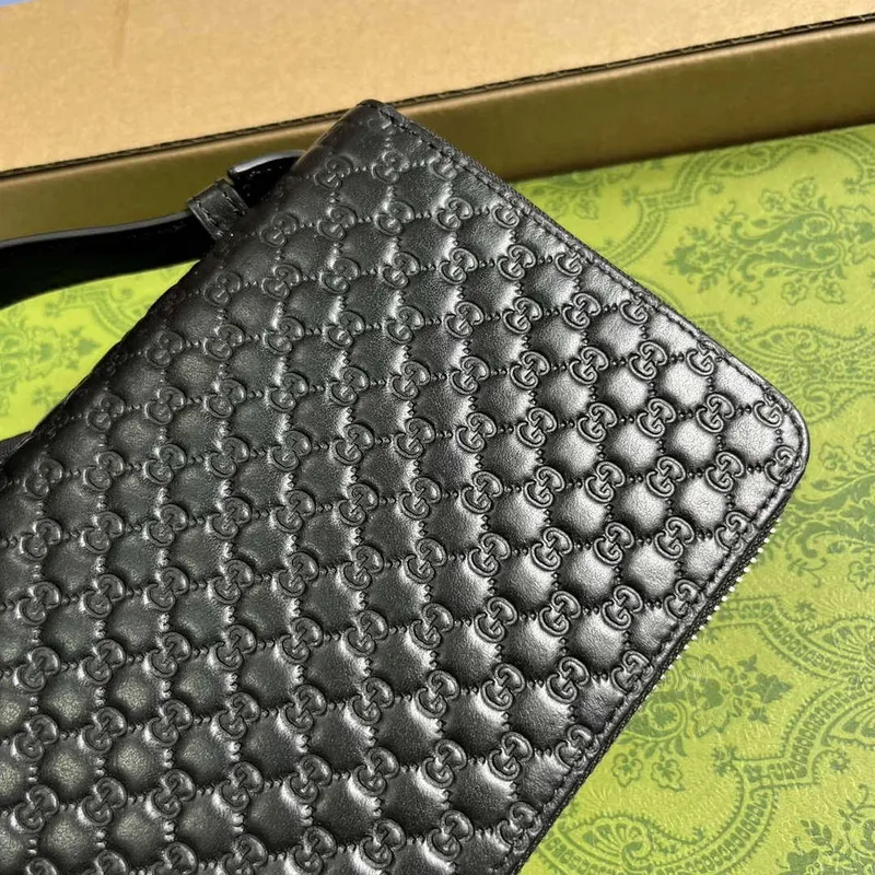 Gucci 449246 Gucci Sima kožený zip kolem pouzdra černá