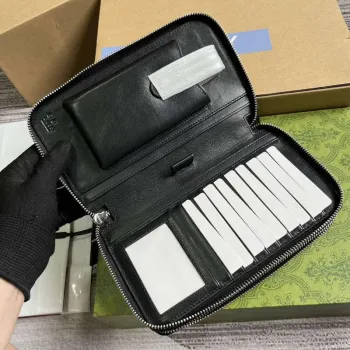 Gucci 449246 Gucci Sima kožený zip kolem pouzdra černá