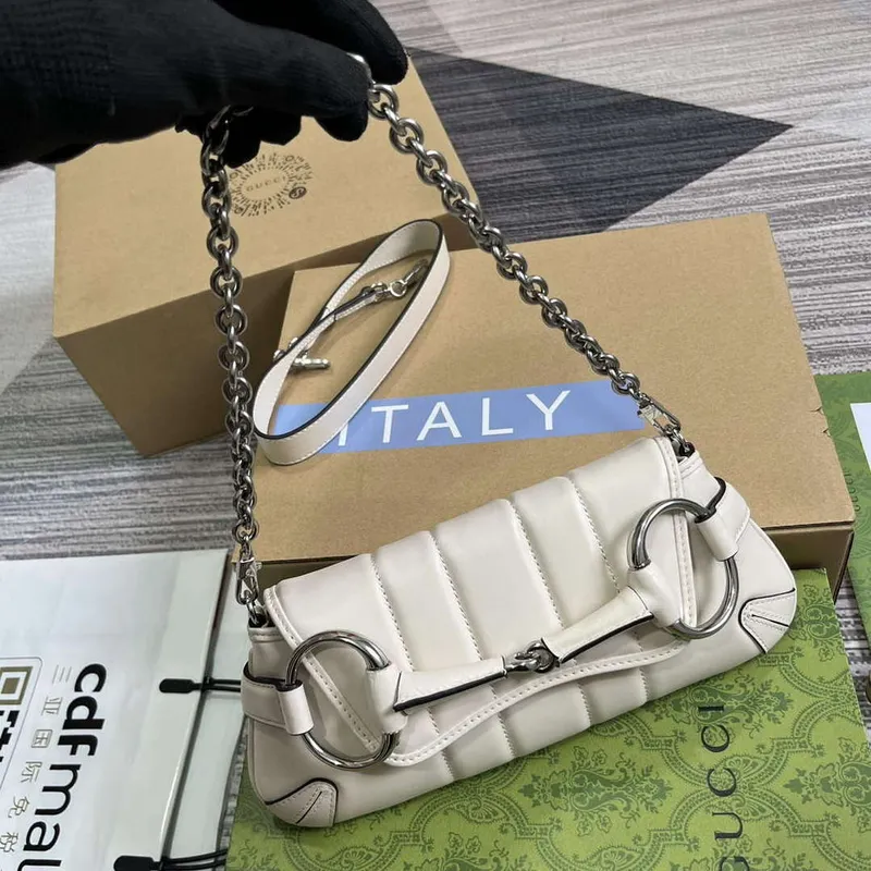 Gucci 764339 Gucci Horsebit Chain Malá Kabelka přes Rameno Bílá