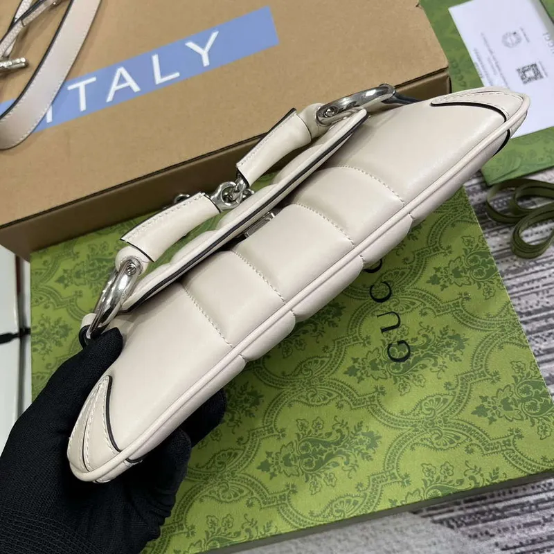 Gucci 764339 Gucci Horsebit Chain Malá Kabelka přes Rameno Bílá