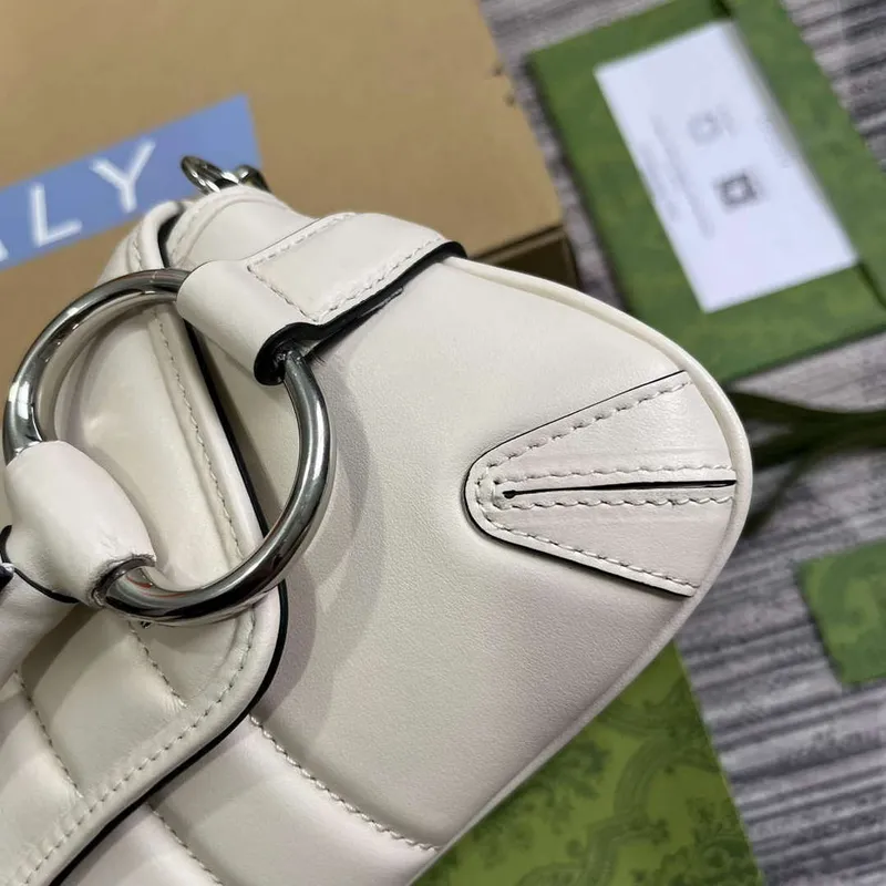 Gucci 764339 Gucci Horsebit Chain Malá Kabelka přes Rameno Bílá