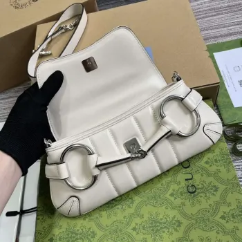 Gucci 764339 Gucci Horsebit Chain Malá Kabelka přes Rameno Bílá