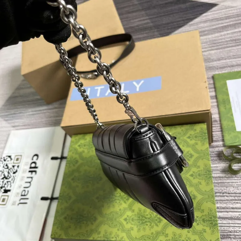 Gucci 764339 Gucci Horsebit Chain Malá Kabelka přes Rameno Černá