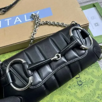 Gucci 764339 Gucci Horsebit Chain Malá Kabelka přes Rameno Černá