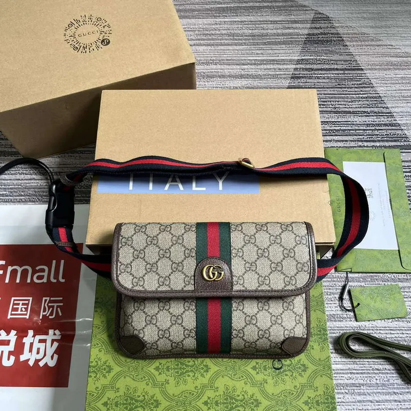 Gucci 752597 Ophidia GG Malá Pásková Taška Hnědá
