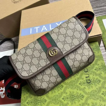 Gucci 752597 Ophidia GG Malá Pásková Taška Hnědá