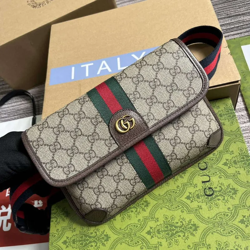 Gucci 752597 Ophidia GG Malá Pásková Taška Hnědá