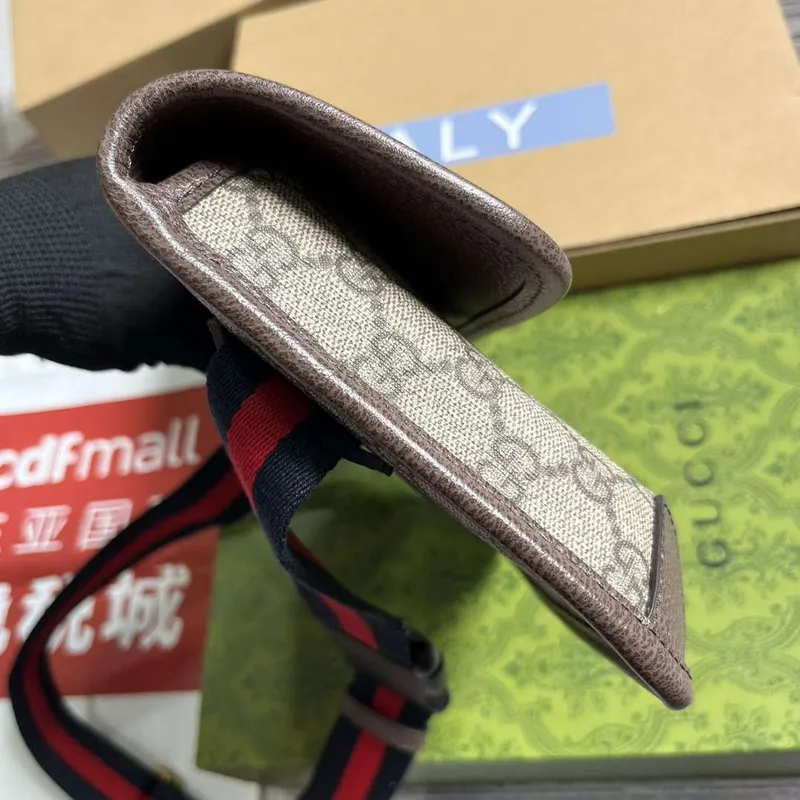 Gucci 752597 Ophidia GG Malá Pásková Taška Hnědá