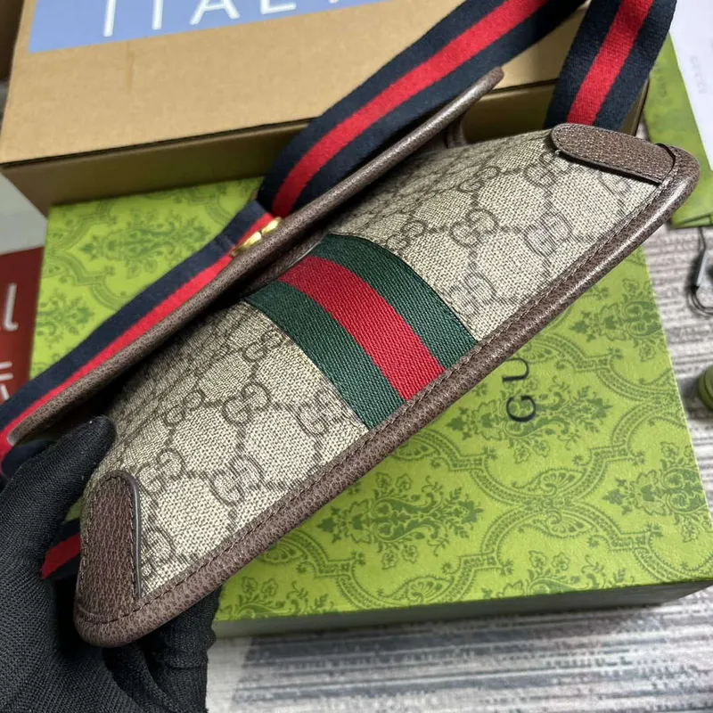 Gucci 752597 Ophidia GG Malá Pásková Taška Hnědá