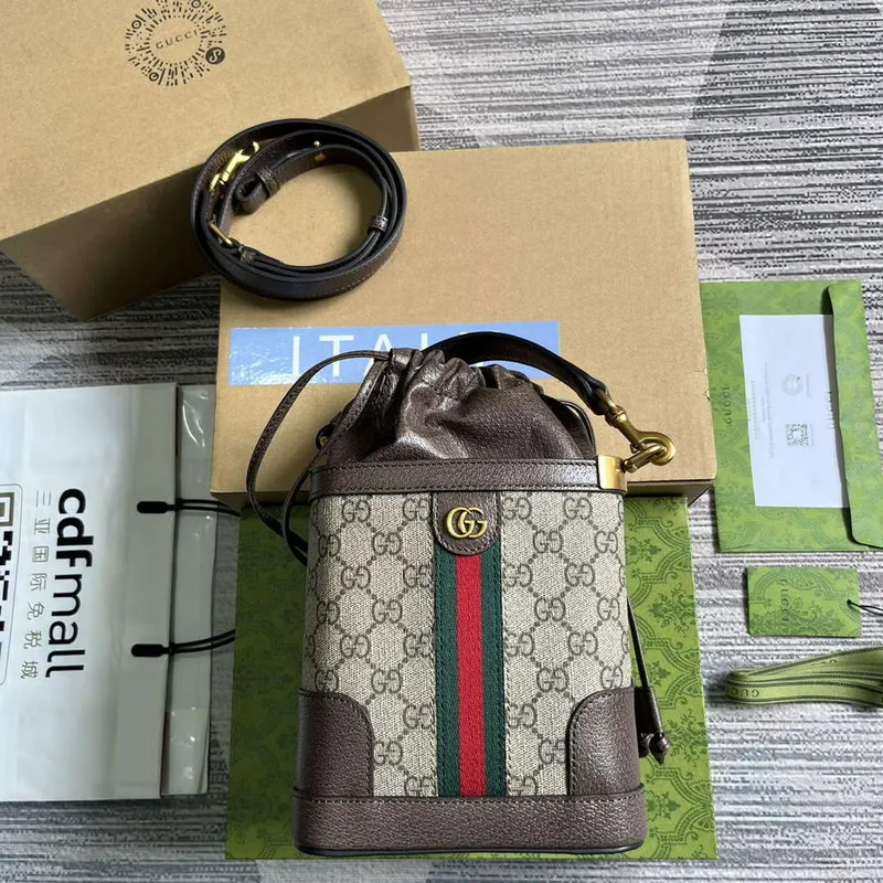 Gucci 752583 Ophidia GG Bucket Bag Hnědá