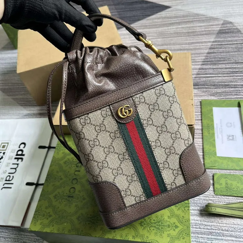 Gucci 752583 Ophidia GG Bucket Bag Hnědá