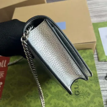 Gucci 497985 GG Marmont Kožená Mini Řetízková Taška Stříbrná