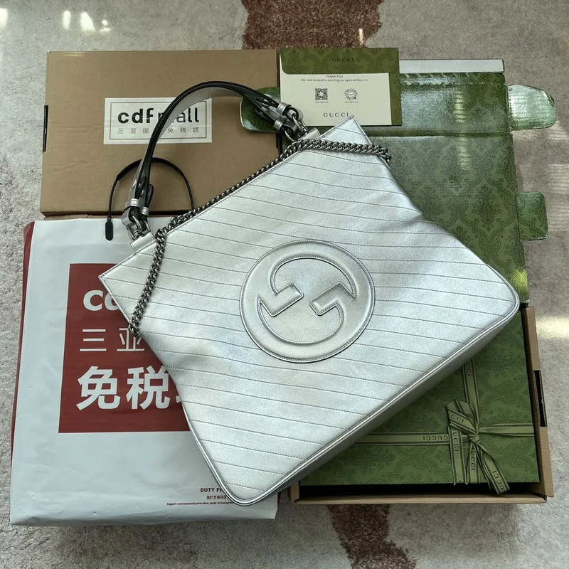 Gucci 751516 Blondie Medium Tote taška ve stříbrné kůži