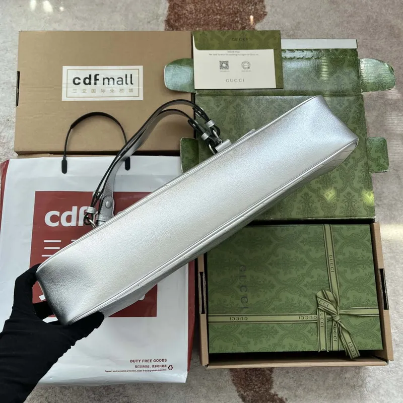 Gucci 751516 Blondie Medium Tote taška ve stříbrné kůži