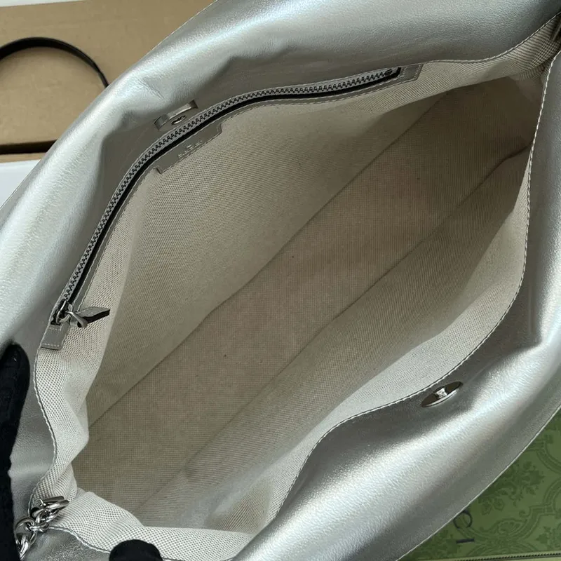 Gucci 751516 Blondie Medium Tote taška ve stříbrné kůži