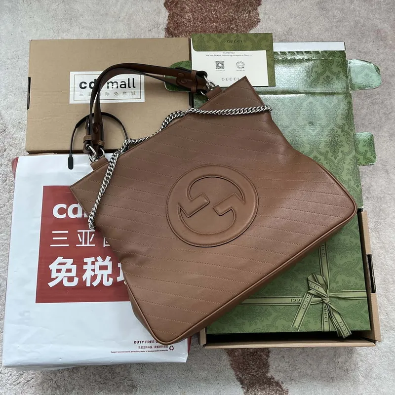 Gucci 751516 Blondie Medium Tote taška z hnědé kůže