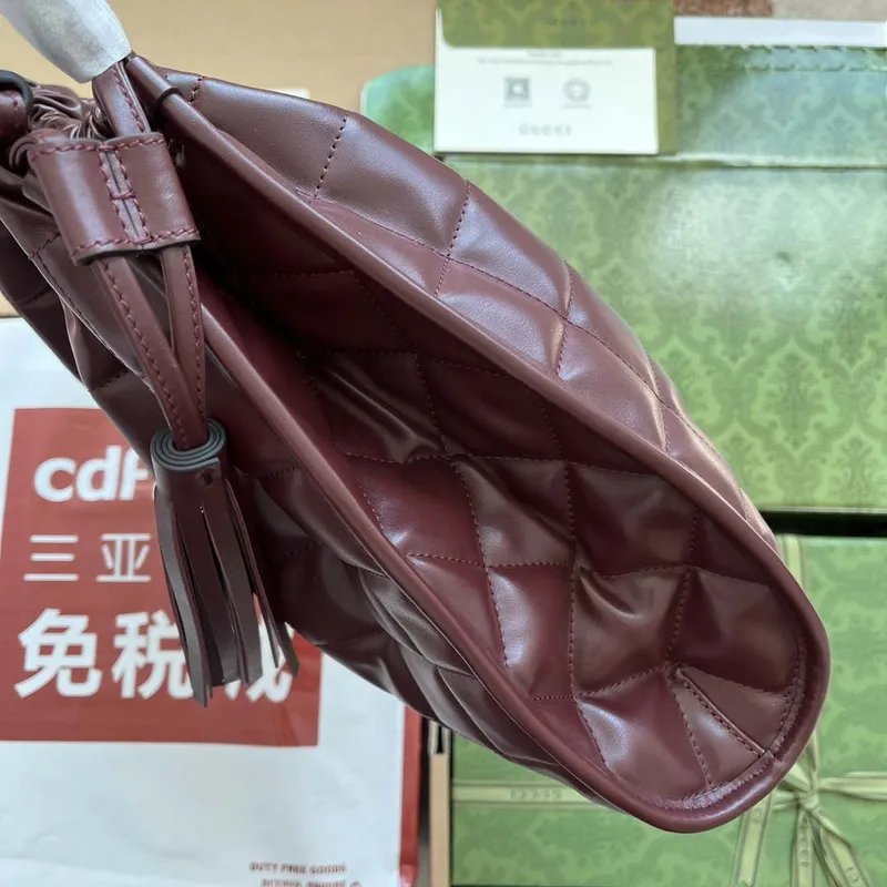 Gucci 746210 Gucci Deco střední taška přes rameno v vínově červené kůži