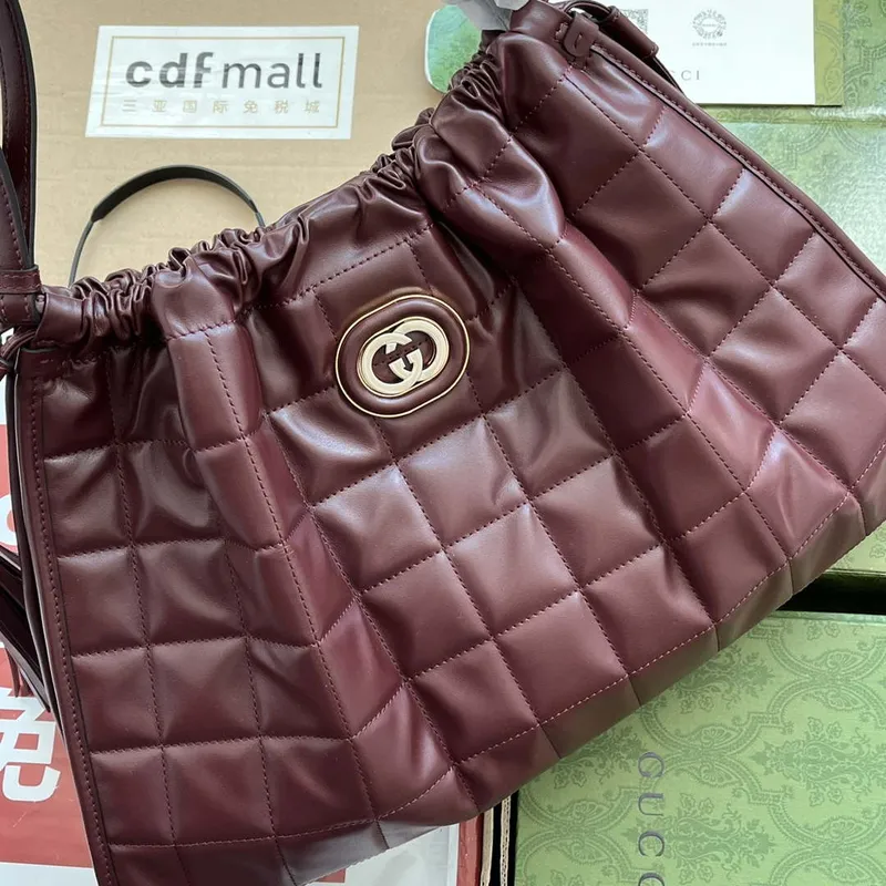 Gucci 746210 Gucci Deco střední taška přes rameno v vínově červené kůži