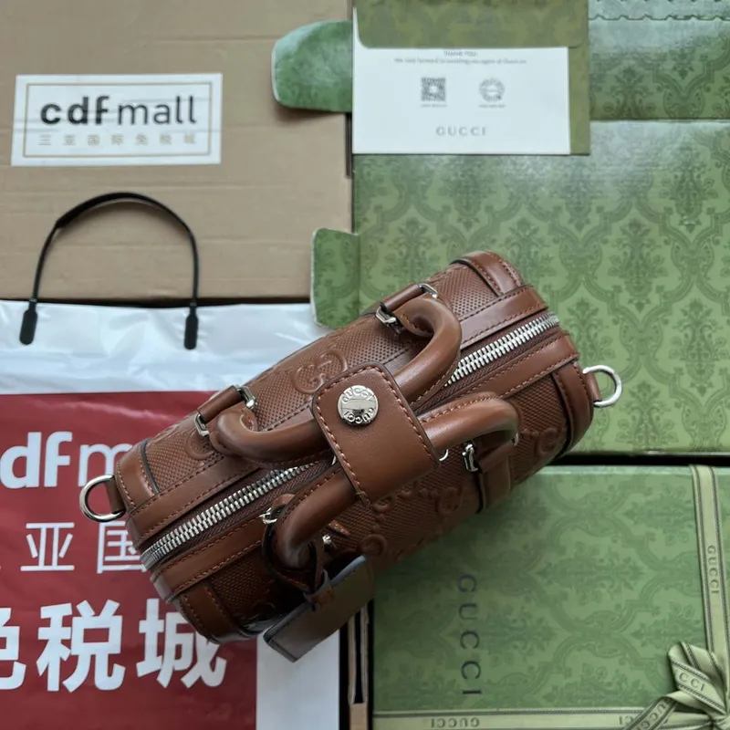 Gucci 725292 Jumbo GG Mini Embossed Taška Hnědá