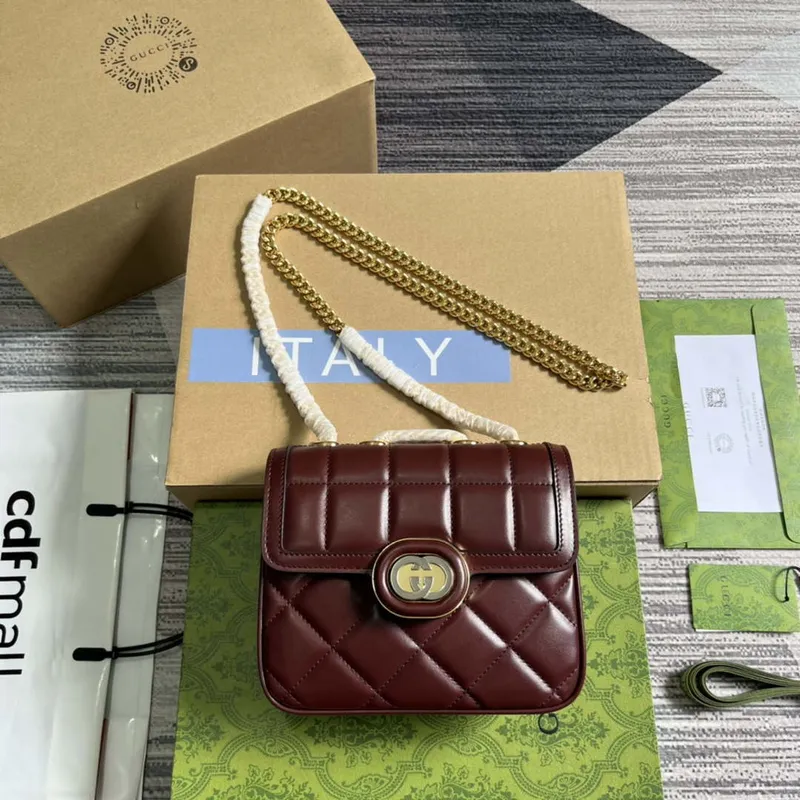 Gucci 741457 Gucci Deco Mini Kabelka přes rameno Vínově červená