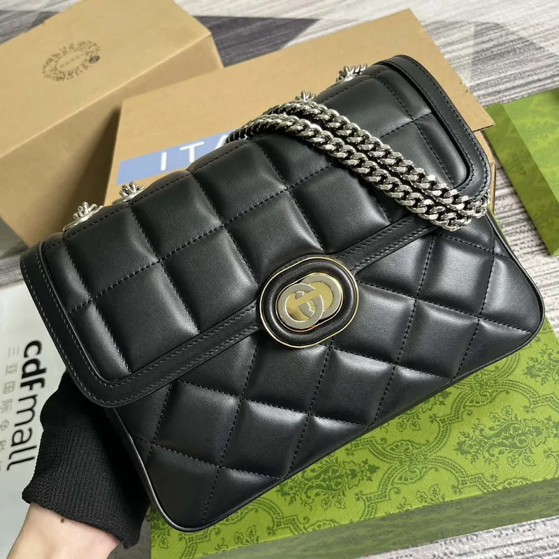 Gucci 740834 GG Deco Malá Ramenní Taška Černá