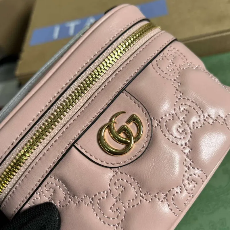 Gucci 723770 GG Matelassé Mini Taška s Horním Uchem Světle Růžová