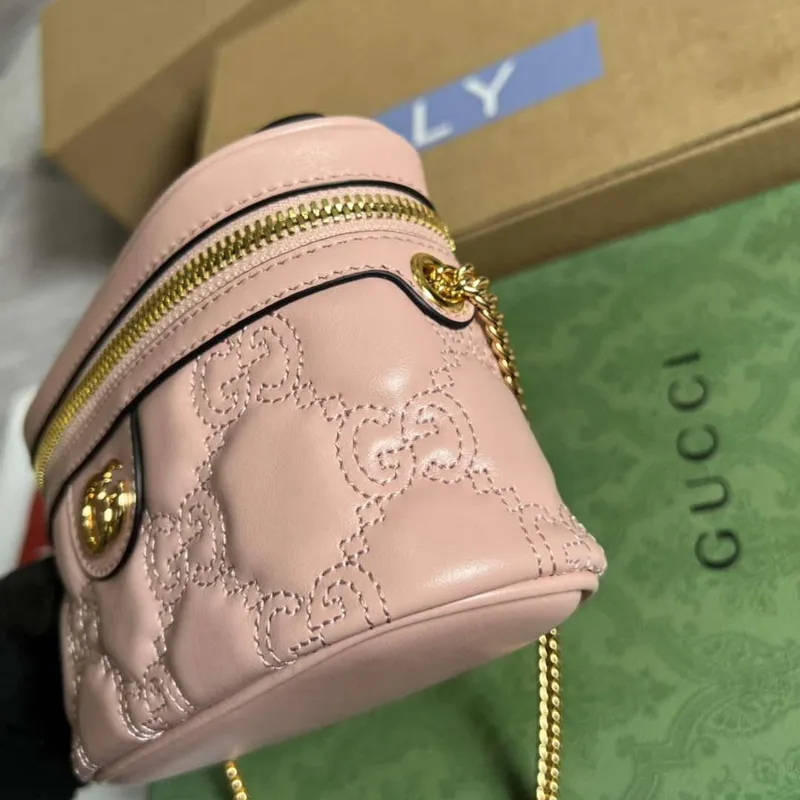 Gucci 723770 GG Matelassé Mini Taška s Horním Uchem Světle Růžová