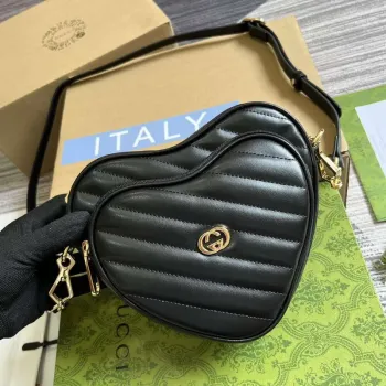 Gucci 751628 Interlocking G Mini Srdíčková Kabelka Černá