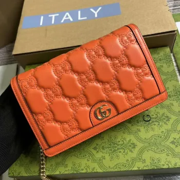 Gucci 723787 GG Matelassé Řetízková Peněženka Oranžová